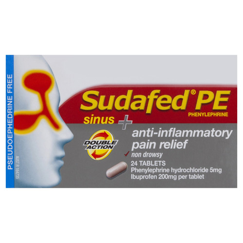 Sudafed PE Sinus Anti Inflammatory Pain Relief 24 Tablets