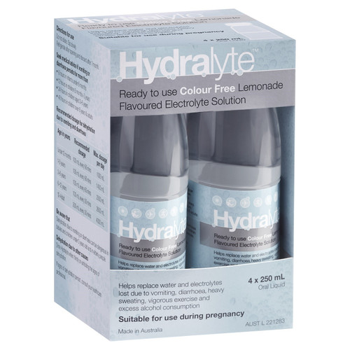 Hydralyte Colour Free Electrolyte Lemonade 4 x 250ml