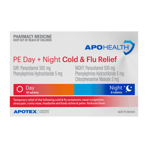 Apotex Health PE Cold & Flu Day & Night Relief 24 Tablets