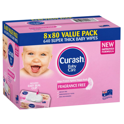 Curash Fragrance Free Baby Wipes 8 x 80 Bulk Pack