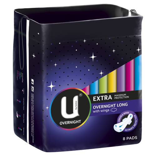 U by Kotex Overnight Extra Pads Long 8 Pack