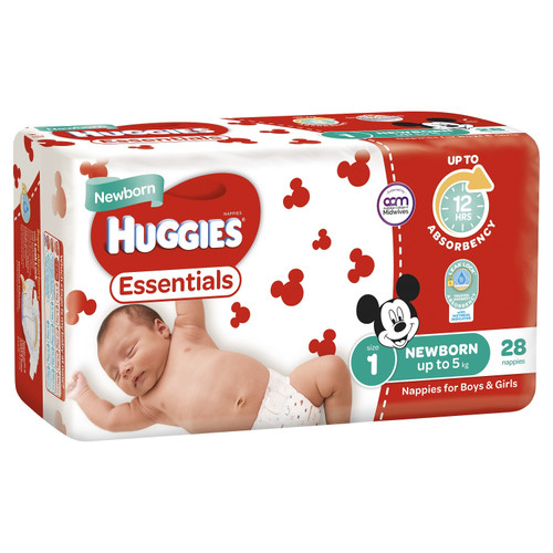 Huggies Essentials Newborn Nappies Newborn to 5kg 28 Pack