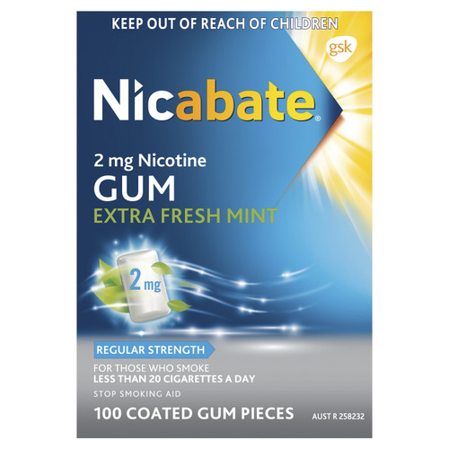 Nicabate Extra Fresh Mint Gum Quit Smoking 2mg 100 Pack