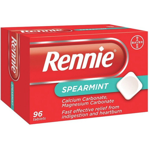 Rennie Indigestion & Heartburn Relief Spearmint 96 Chewable Tablets