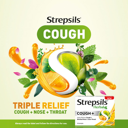 Strepsils Herbal Cough Honey Lemon 16 Lozenges