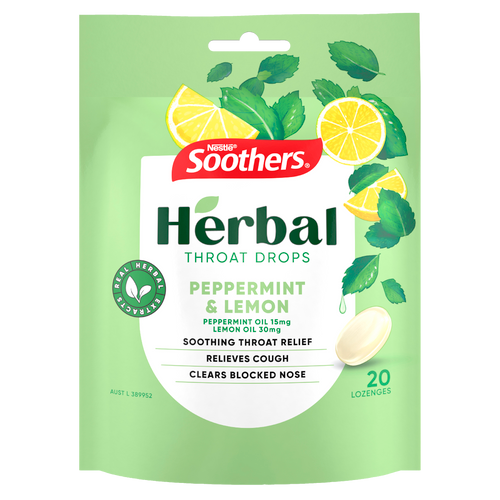 Soothers Herbal Peppermint & Lemon 20 Lozengez