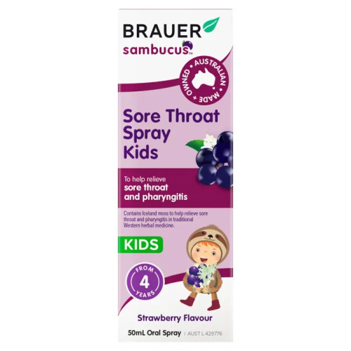 Brauer Sambucus Kids Sore Throat Spray Strawberry Flavour Oral Spray 50ml