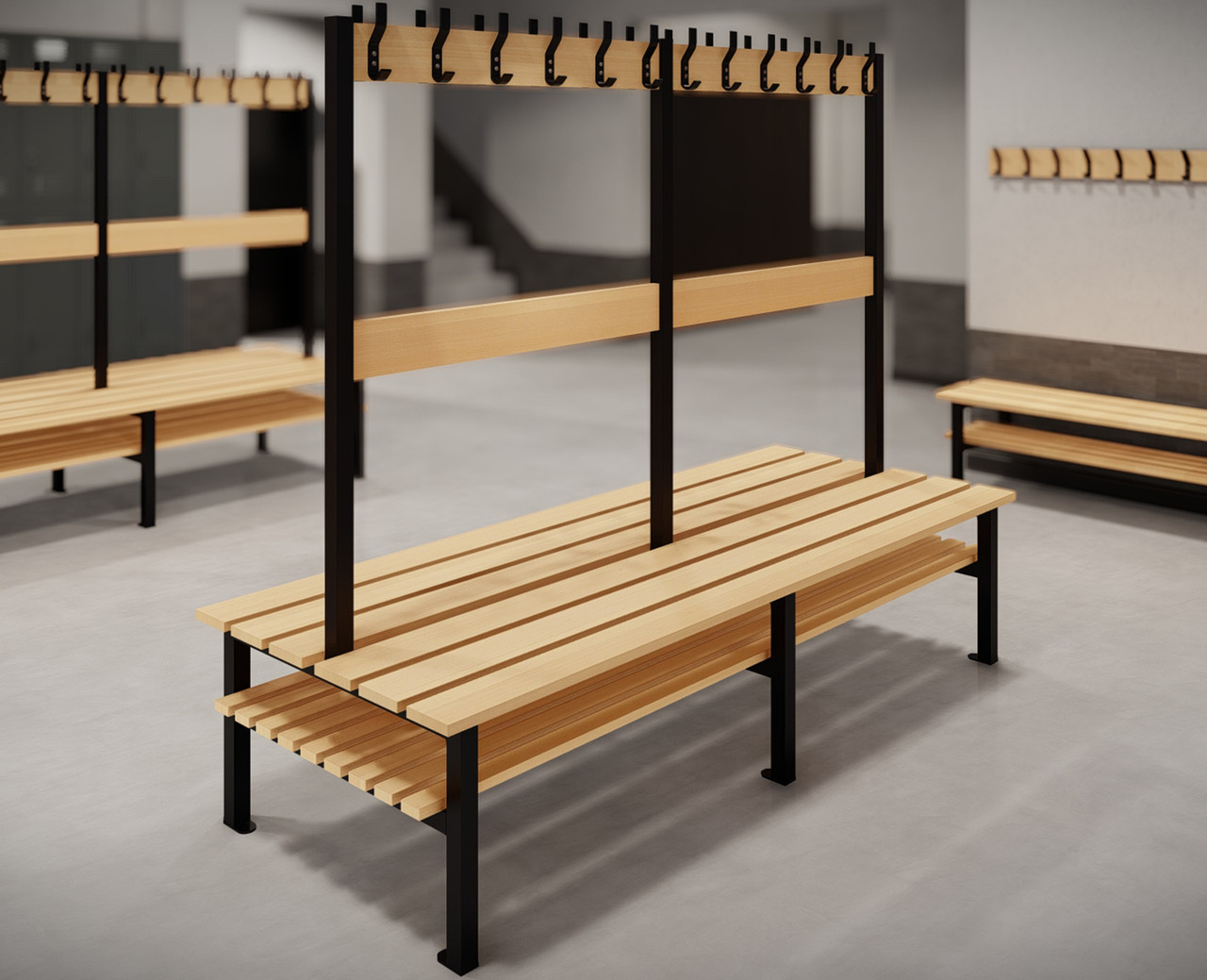 Island Bench Unit with Peg Rail, Backrest Shoe Tray (800 Width