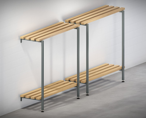 BOYCO 2-tier slatted wall and floor fixed shelving unit in dark grey, measuring 1000 mm long by 400 mm deep, ideal for versatile storage in various settings. BOYCO 2-tier slatted wall and floor fixed shelving unit in dark grey, measuring 1000 mm long by 400 mm deep, ideal for versatile storage in various settings.