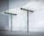Green floor-fixed support L-leg measuring 875mm in height and 570mm in depth, made from hot-dip nylon-coated mild steel for durability and corrosion resistance, designed to provide sturdy support for desks and worktops.