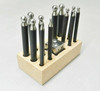 14 Piece Steel Dapping Punches and Block Set 1" Cube & 12 Punches on Wooden Base