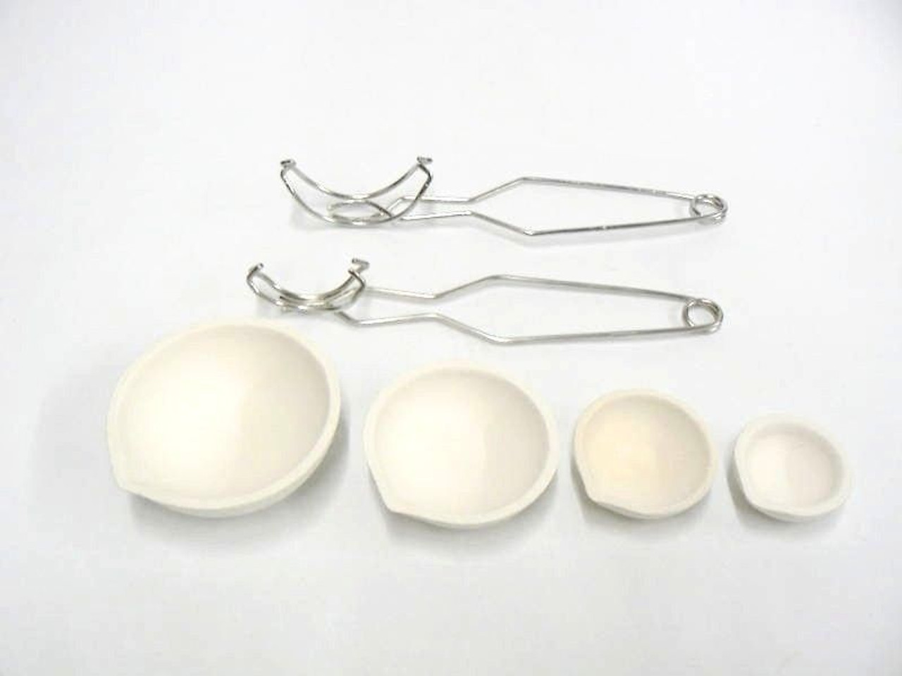 Ceramic Crucibles 4 Dish Cup Sizes and 2 Tong Whip Handle Melting Kit Gold Silver