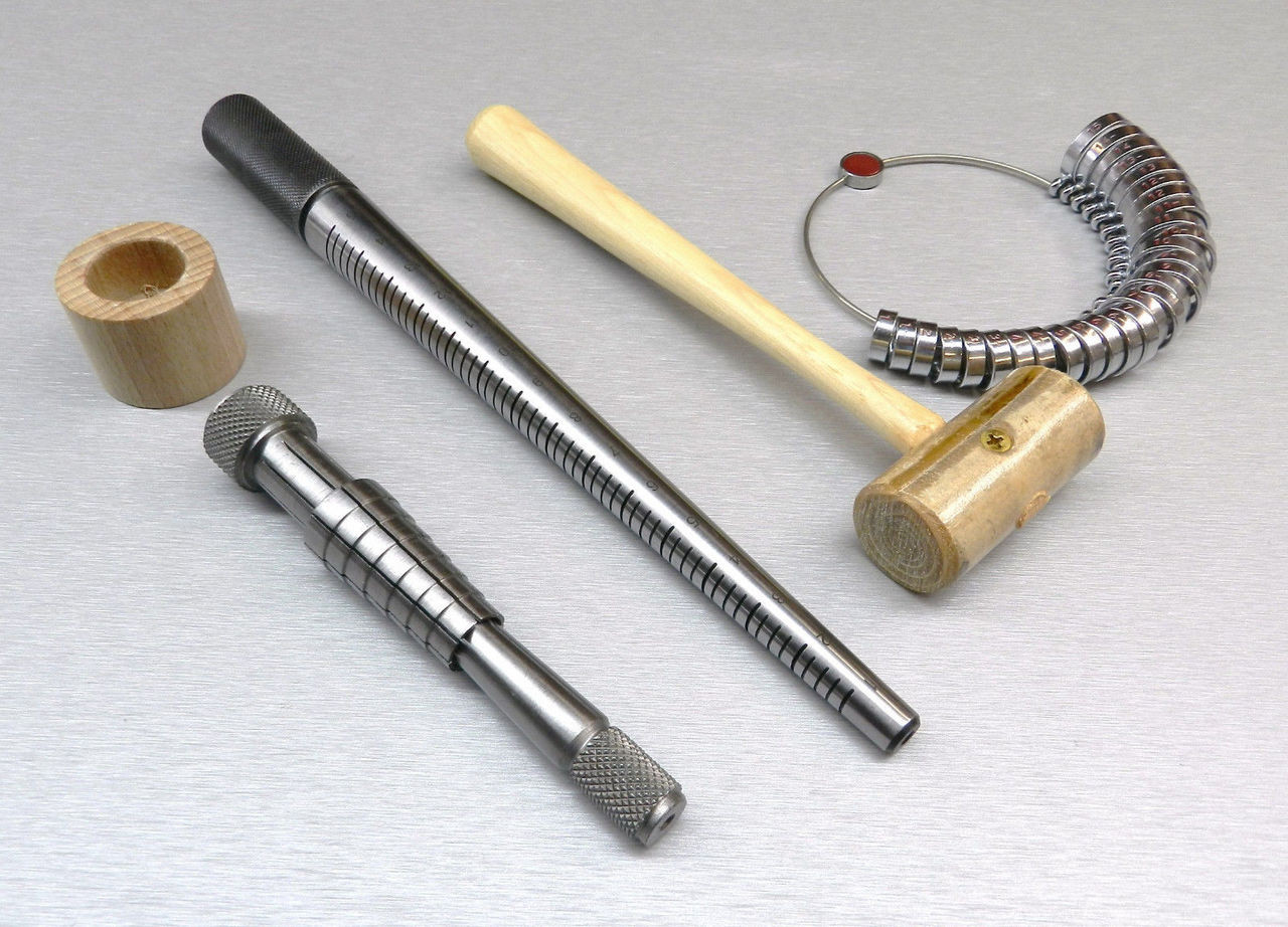 Ring Stretcher Kit - Mandrel - Wide Finger Gauge Rawhide Mallet - Rathburn Sizer