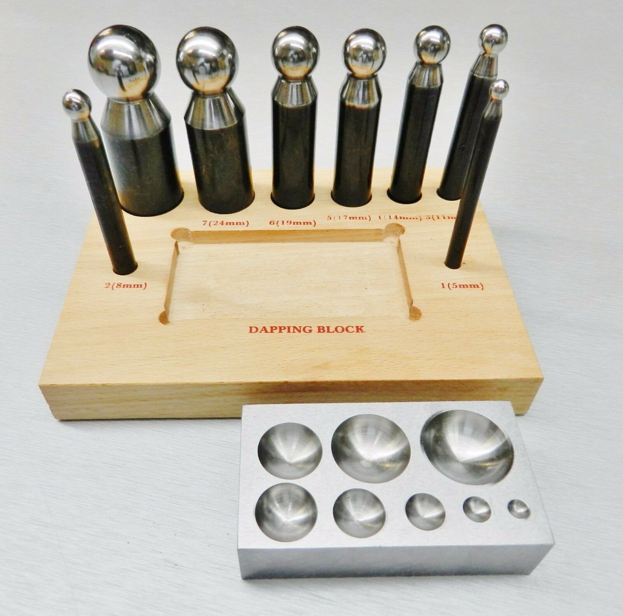 Dapping Punch Set and Forming Block, 8 pcs Punches