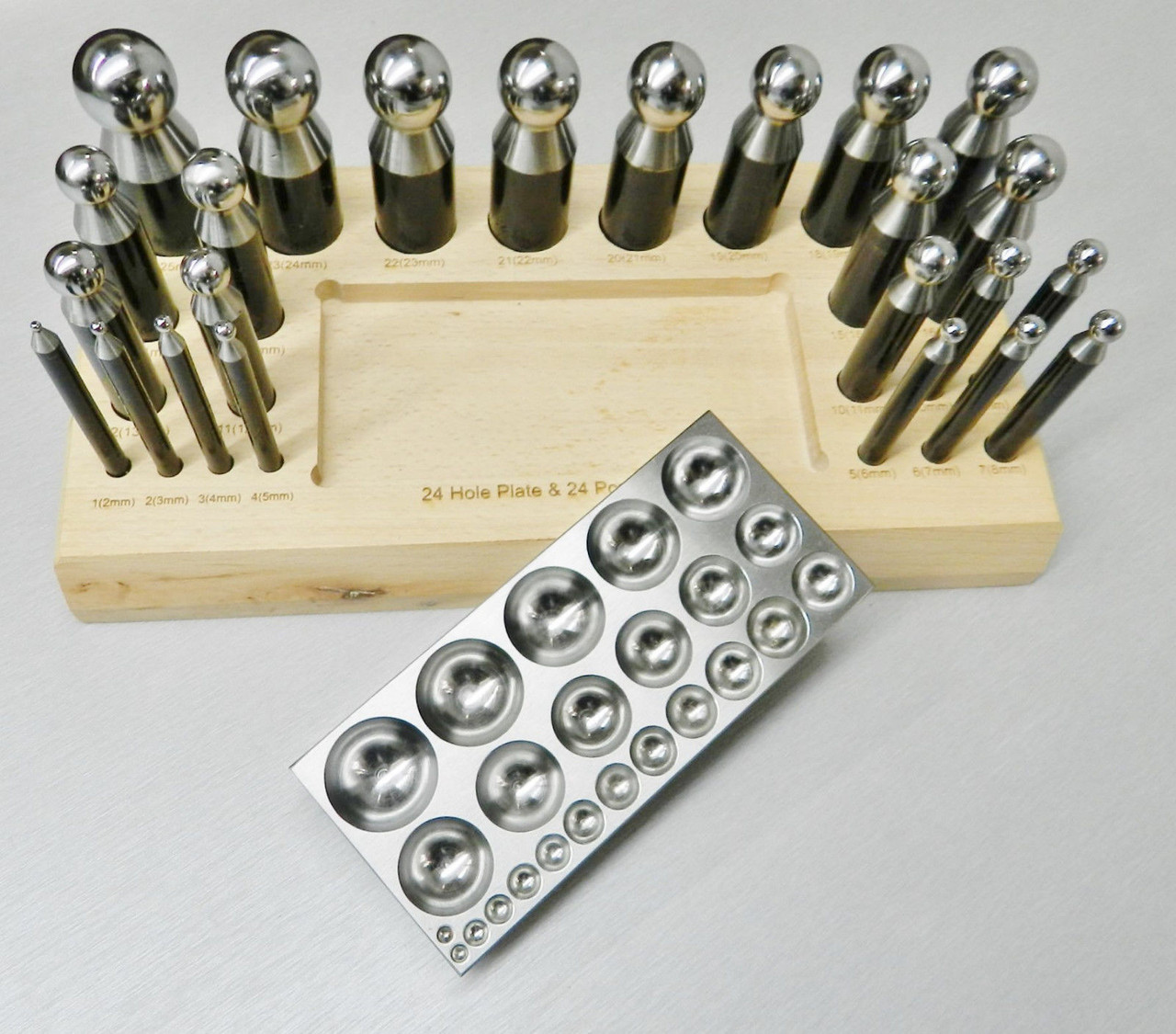Dapping Block & Punches 24pcs Set Steel Forming for Jewelry Repousse Silversmith