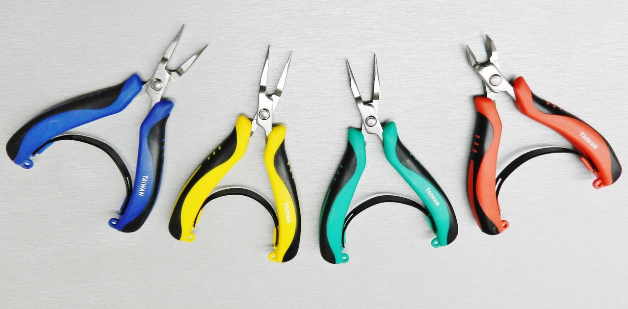 Set of 4 Pliers Mini Ergonomic Palm Held Pliers Chain, Round, Flat Nose & Cutter