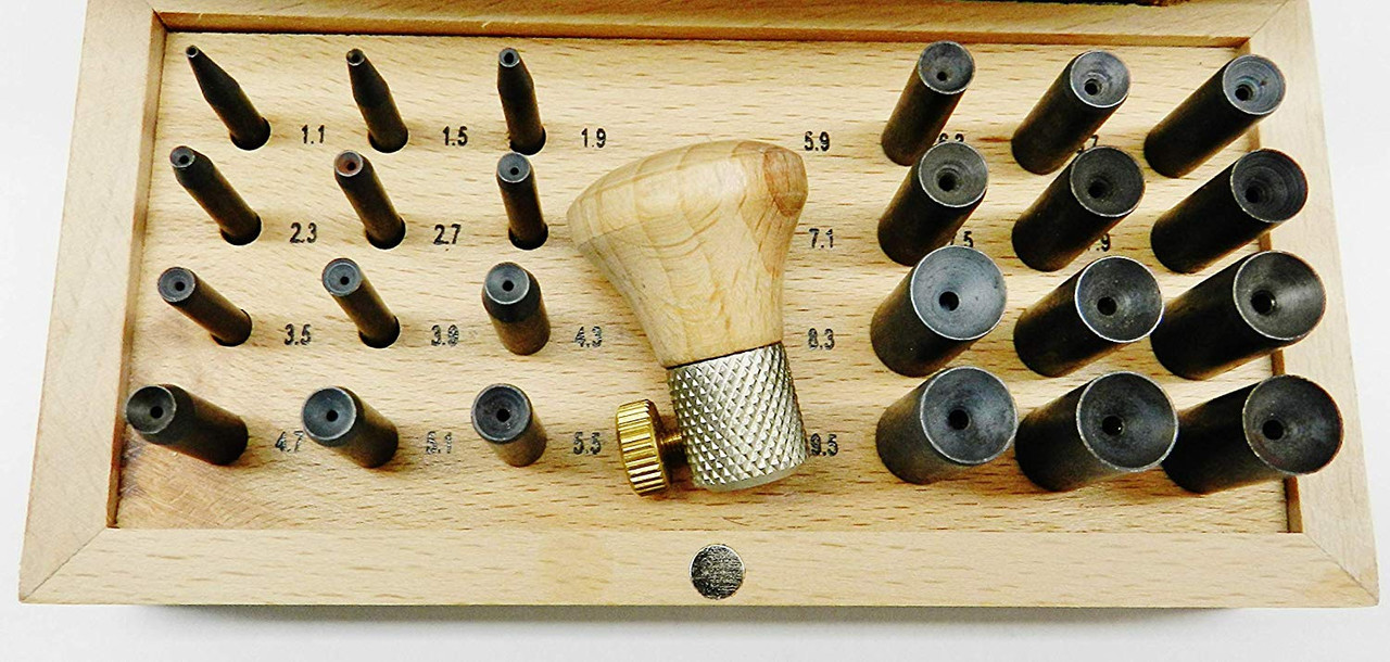 Bezel Setting Punch Set in Wood Box with 24 Punches 1.1mm to 10.00mm