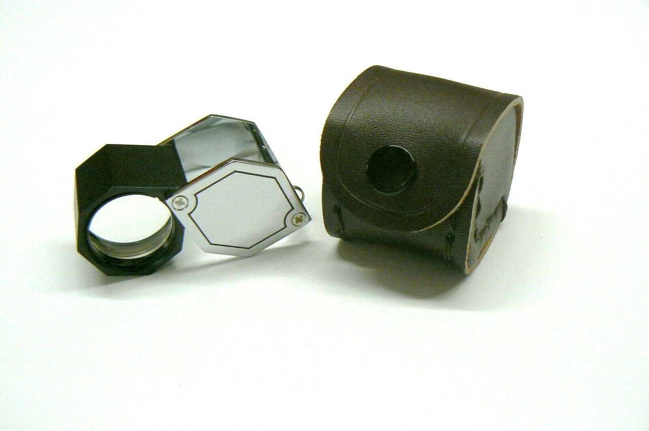 Jewelers Hex Loupe 10X Silver Tone 21mm Triplet Loupe Leather Case