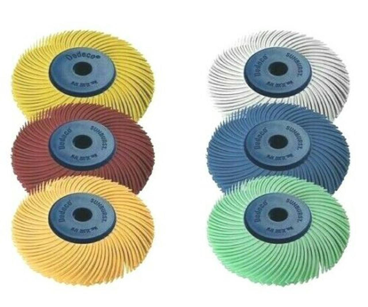 2" Dedeco Sunburst Radial Bristle Disc Assortment 1/4" Arbor 3-PLY Disc 6 Grits