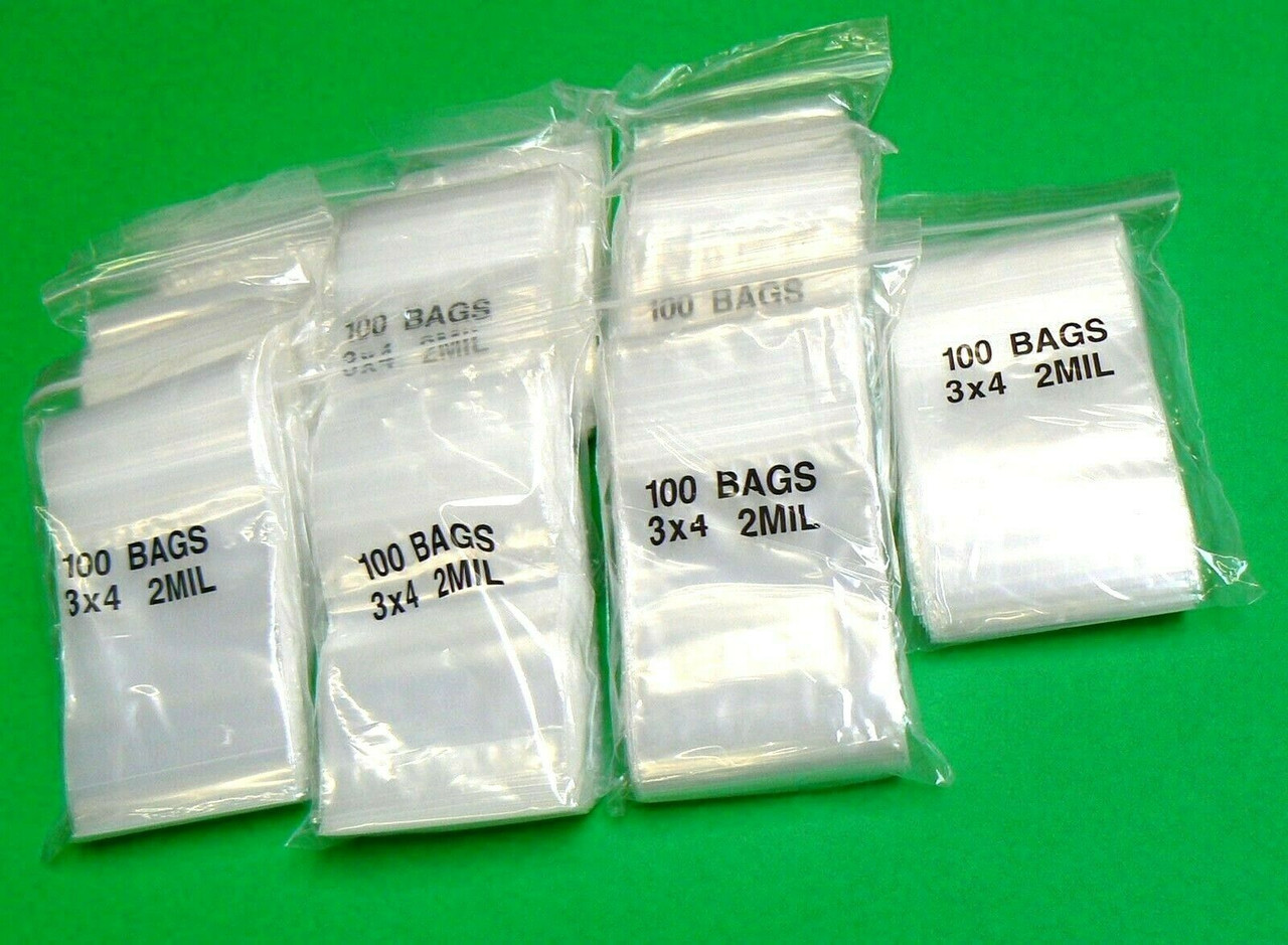 3x4 Zip Seal Lock Bags 2mil 3x 4" Poly Baggies 1000 Pcs