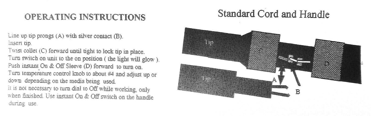 Handpiece for Electric Wax Worker Standard Handle + Cord Giles Precision Waxer