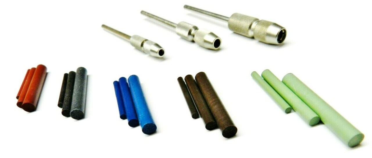 Silicone Pin Polishing Points 2mm 3mm 4mm Diameters & Chuck Mandrels 18Pc Kit