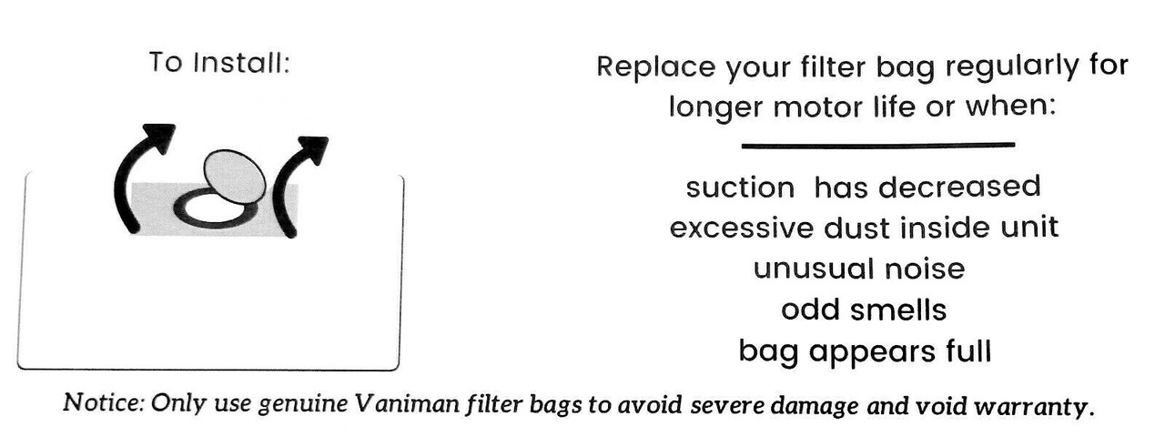 Vaniman Voyager Filter Bags Replacement Dust Collector Bags 2 Bags "Original"