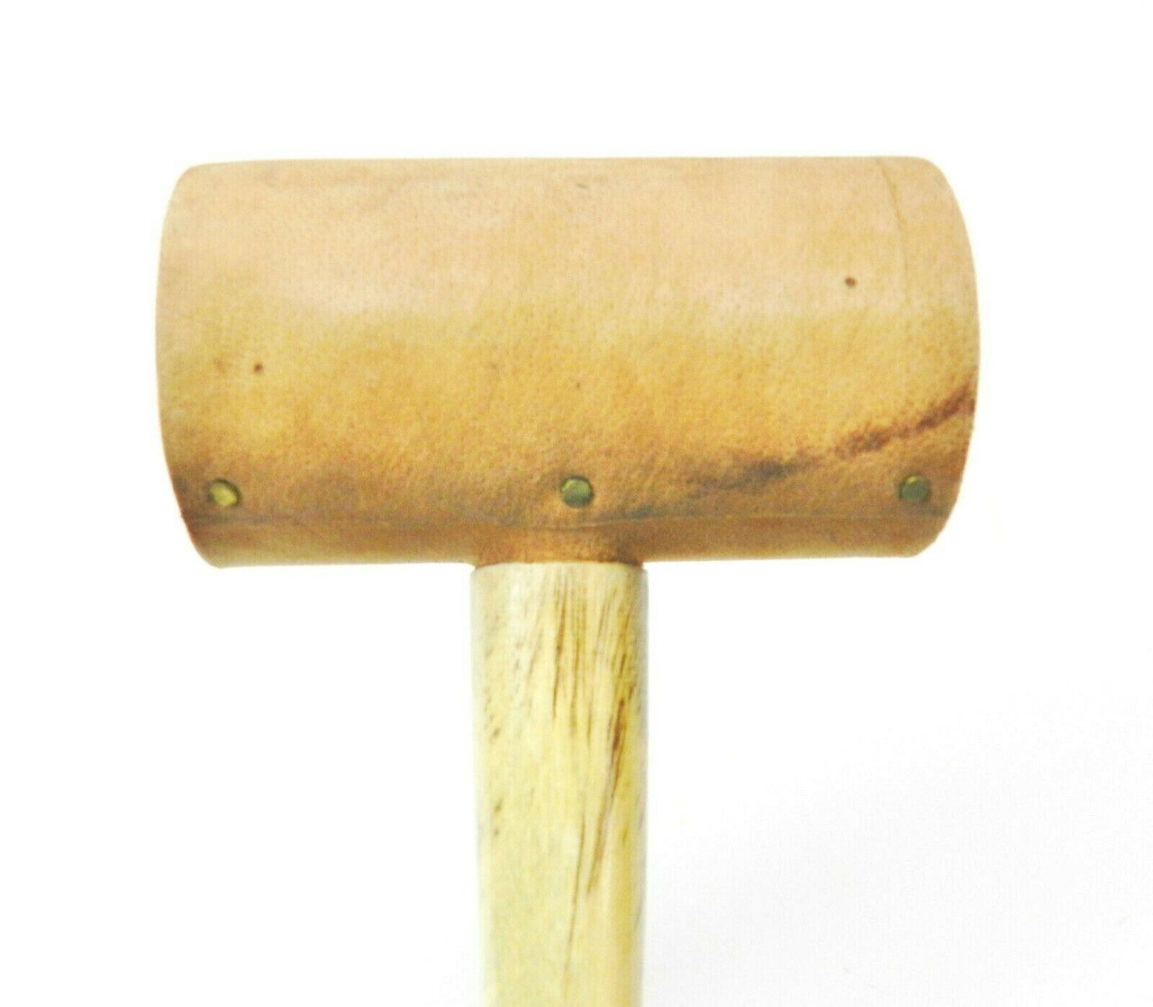 Soft Rawhide Mallet 2" Diameter Head Natural Rawhide Non-Marring Hammer