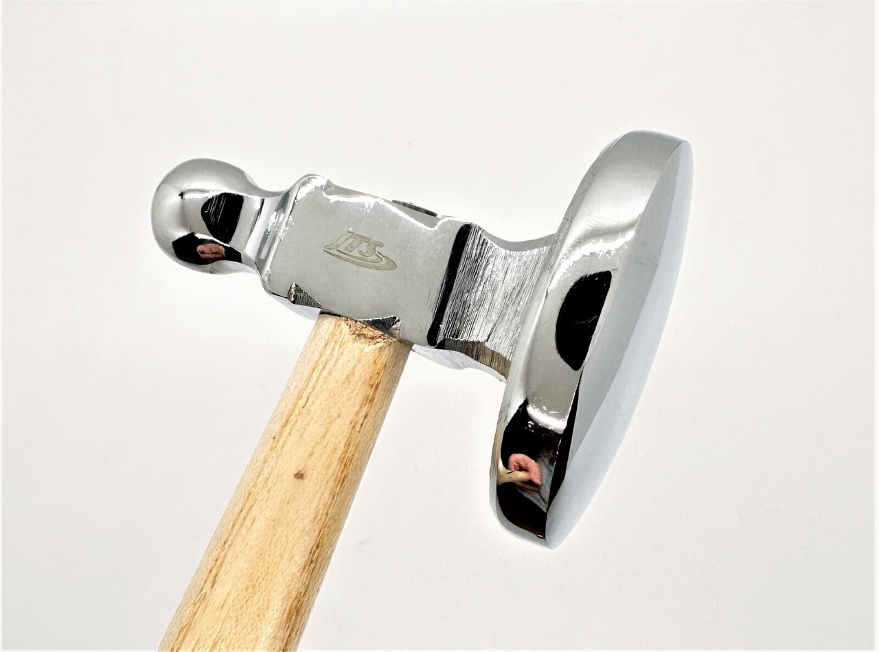 Chasing hammer, steel and wood, 28mm flat head and 13mm ball head