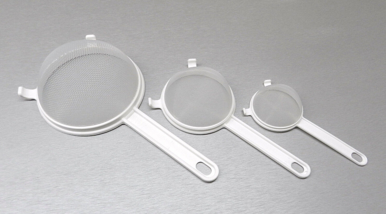 Plastic Strainer Kitchen Cooking Nylon Polyester Mesh 100% Plastic BPA Free White 3 sizes 3" - 4" - 5.5" By JTS