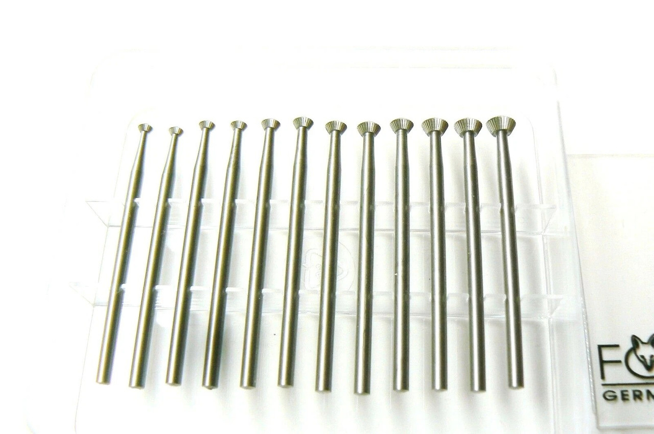 Fox Jewelers Bur Hart Burs 12pc Set Jewelry Bearing Cutter 025-050 Fig156c 90 Degree Fox Jewelers Bur Hart Burs 12pc Set Jewelry Bearing Cutter 025-050 Fig156c 90 Degree