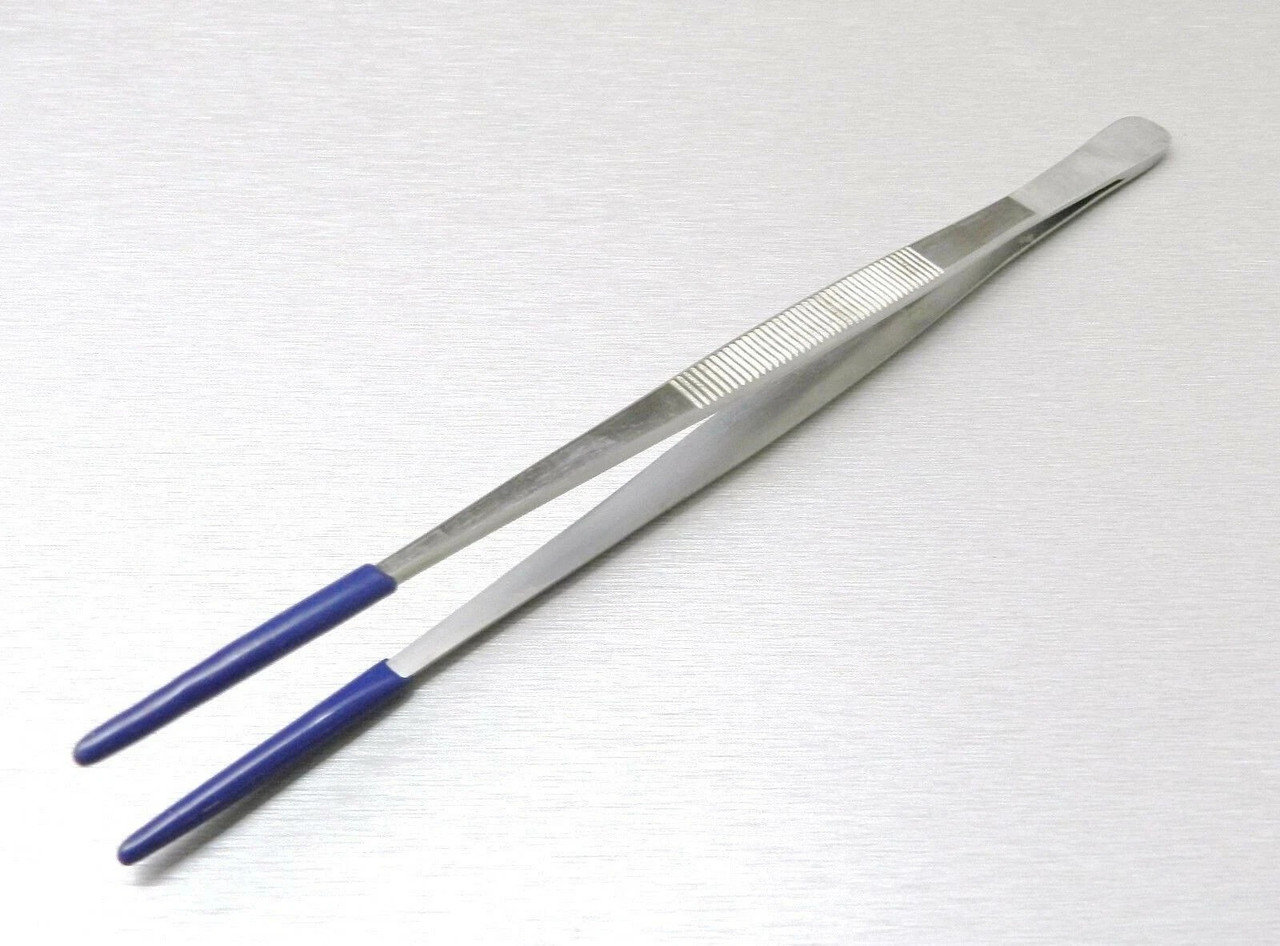 Tweezers Rubber PVC Coated Tips 10" Stainless Forceps Steam Ultrasonic Cleaning
