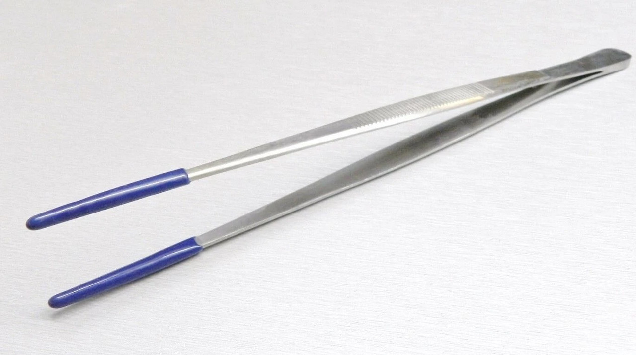 Tweezers Rubber PVC Coated Tips 10" Stainless Forceps Steam Ultrasonic Cleaning