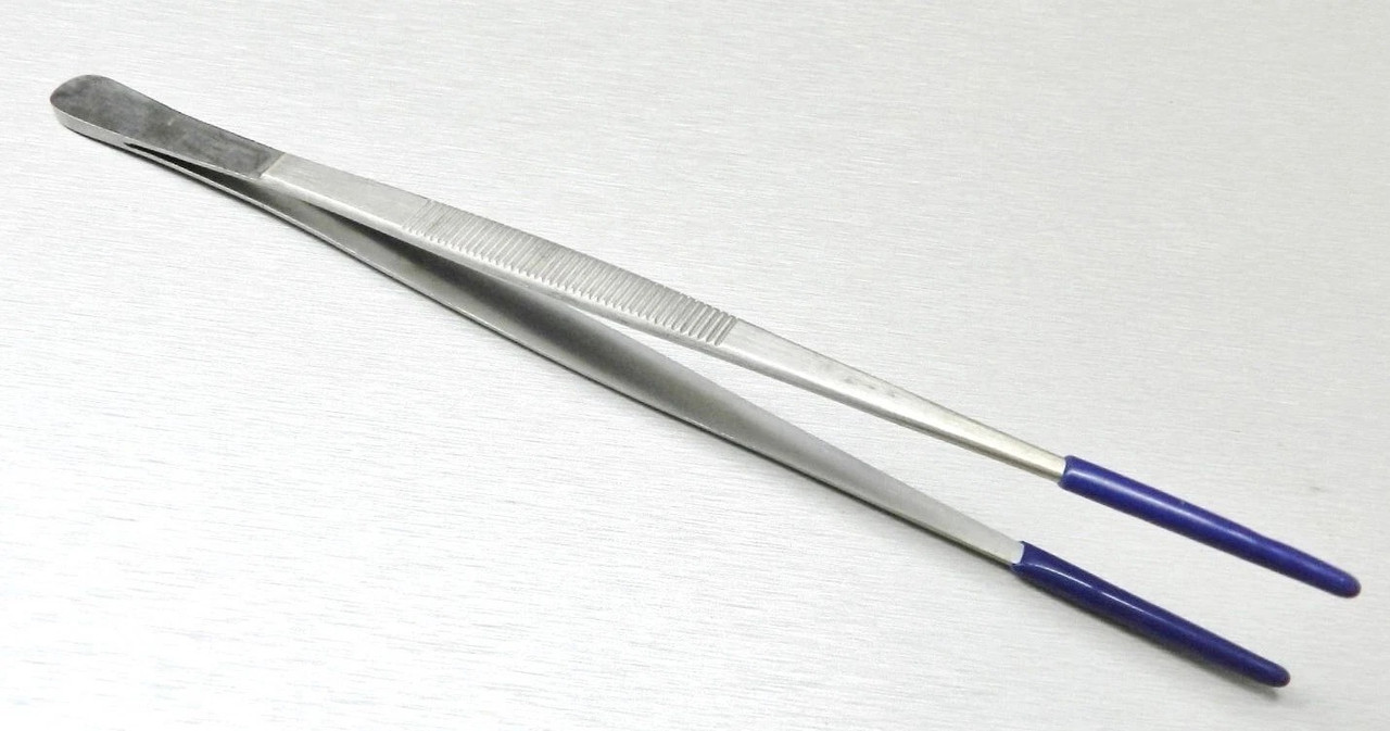 Tweezers Rubber PVC Coated Tips 10" Stainless Forceps Steam Ultrasonic Cleaning