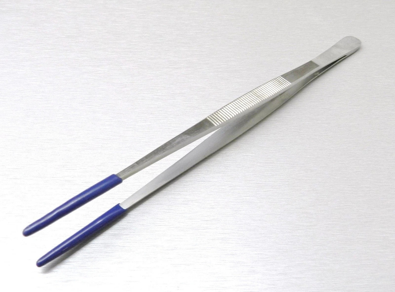 Tweezers Rubber PVC Coated Tips 10" Stainless Forceps Steam Ultrasonic Cleaning