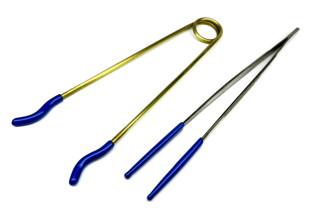 Set of 2 Steam Tweezers Ultrasonic Set Rubber Tips 8" Long & Inside Ring Holder