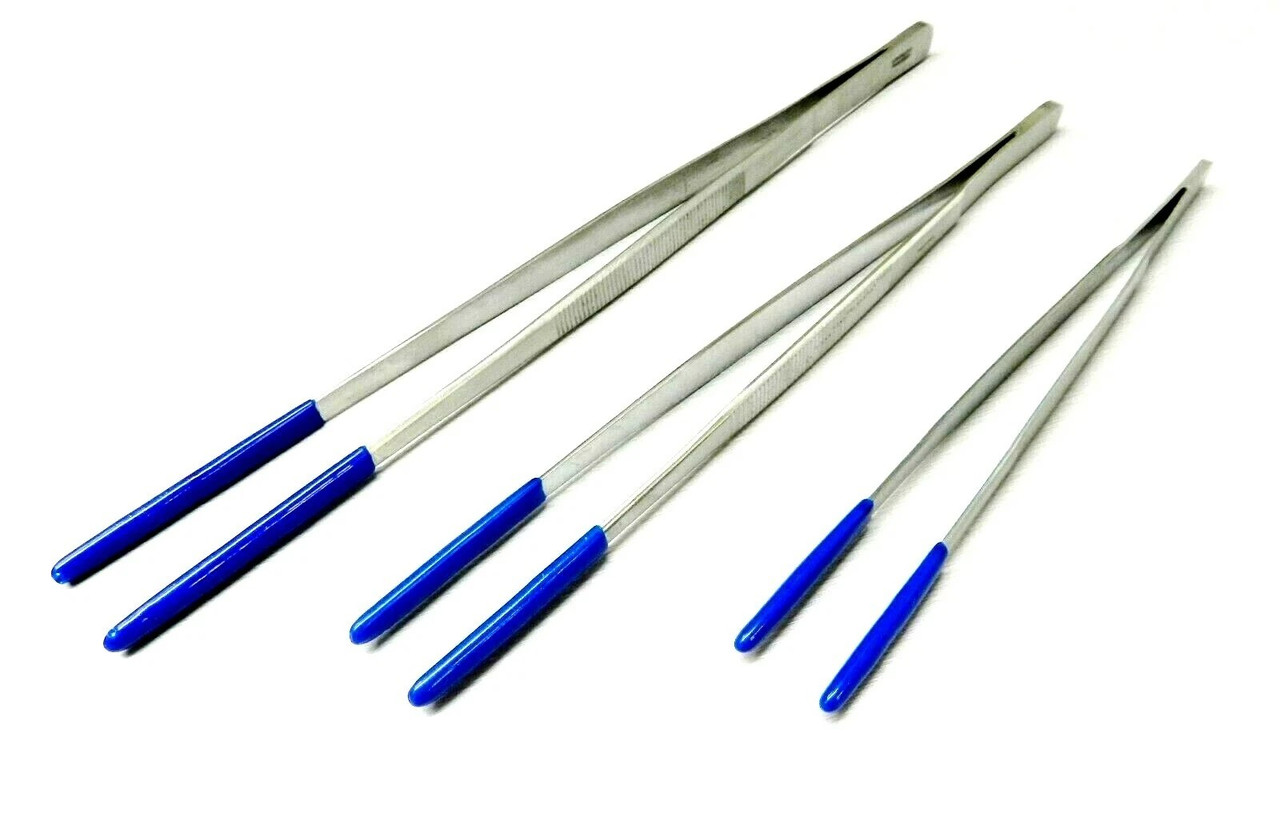 SET of 3 Steam Tweezers & Ultrasonic PVC Coated Tips Non Marring 8" 10" 12"