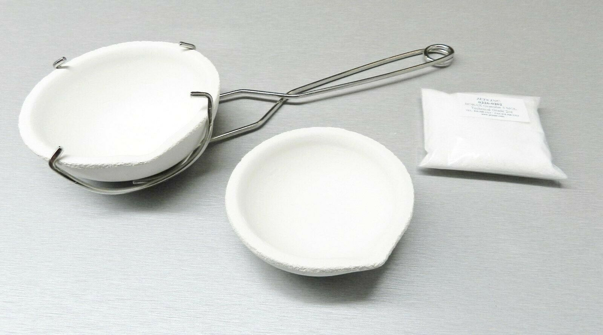 Melting Crucible Dish Set Kit 2 Crucibles Whip Handle & Borax