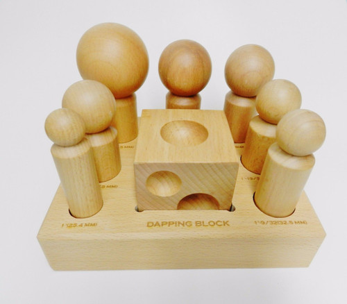 Dapping Block & Punches Large Wooden Set 7 Sizes Wood Forming Jewelry Making