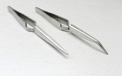 Cross Locking Tweezers Bent & Straight Reverse Action Stainless Steel 4-3/4" 