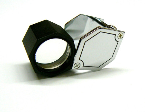 Jewelers Hex Loupe 15x Silver Tone 21mm Triplet Loupe Leather Case