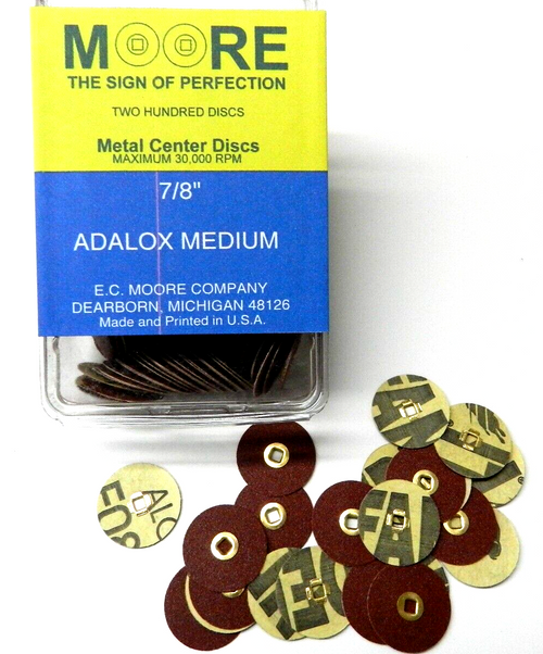 E.C. Moore's Adalox Medium 7/8" Pack of 200 Sanding Disc Snap On Aluminum Oxide Metal Center