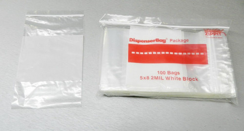 Zip Top Seal lock Bags White Block  5" x 8" Reloc Reclosable 2 Mil Per Pack of 1000