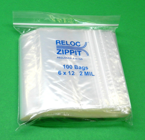 1000 Zippit Reloc Bags 6"x12" Clear 2mil Reclosable Plastic Zip Seal Lock Bags