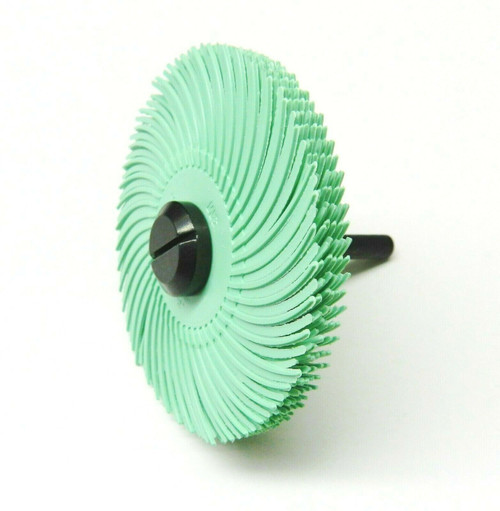 3m Radial Bristle Disc 3" 1Mic Grit Light Green and 1/4" Mandrel 6 Brushes and  Arbor