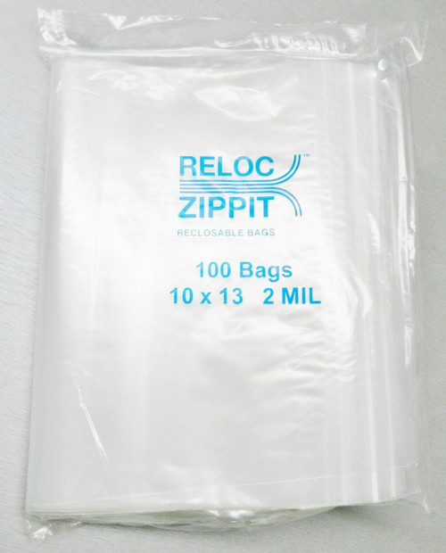 Zip Seal Bags Large Zippit Reloc 10" x 13" Clear 2 mil Zip Reclosable 100 bags