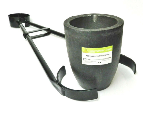 Set of Salamander A4 Clay Graphite Crucible and Foundry Crucible 26" Flask Tongs