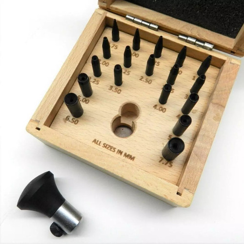 Bezel Setting Tools 18 Punch Set Size Range 0.75 to 7.75mm in Wooden Box