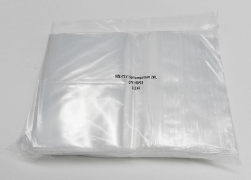 4" Zip Seal Lock Split Compartment 4x4 Bags Clear Center Divider Middle 300 Bags