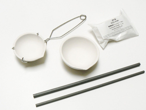 500 Gram Ceramic Silica Melting Crucible Set with Borax Tongs & Graphite  Stir Rod